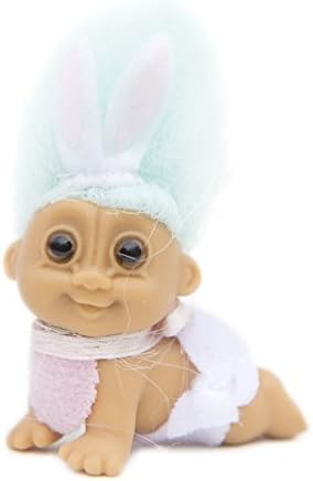 Russ Berrie My Lucky Mini 2.5" Crawling Easter Baby Troll Doll - Light Green Hair
