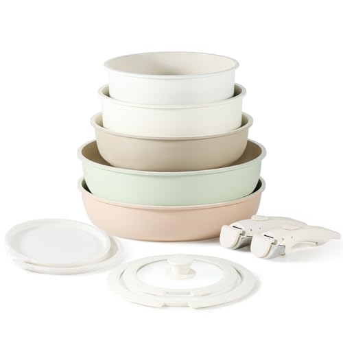 CAROTE 11pcs Pots and Pans Set, Nonstick Kitchen Cookware Sets with Detachable Handles, Induction Cookware, Pans for Cooking, Cooking Pot CAROTE 11pcs Pots and Pans Set, Nonstick Kitchen Cookware Sets with Detachable Handles, Induction Cookware, Pans for Cooking, Cooking Pot