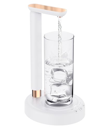 Desktop Water Dispenser Pump for 5 Gallon Bottle, SPOVEN 5 Gallon Water Jug Dispenser with Adjustable Height Design, Portable Type-C Charging Table Bedside Water Pump for Home(White)