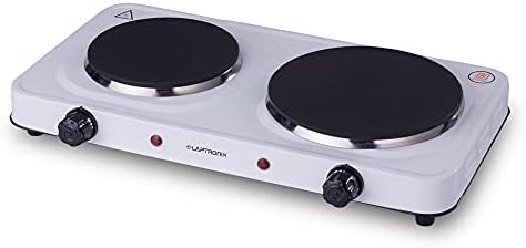 Laptronix 2500W Electric Double Hob - Portable Hot Plate 2 Twin Ring Hob Table Top Cooker with Die-Cast Iron Hotplates for Cooking at Home Kitchen Caravan Camping White