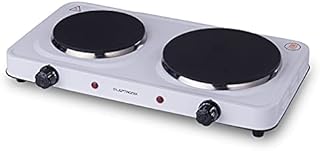 Laptronix 2500W Electric Double Hob - Portable Hot Plate 2 Twin Ring Hob Table Top Cooker with Die-Cast Iron Hotplates for Cooking at Home Kitchen Caravan Camping White