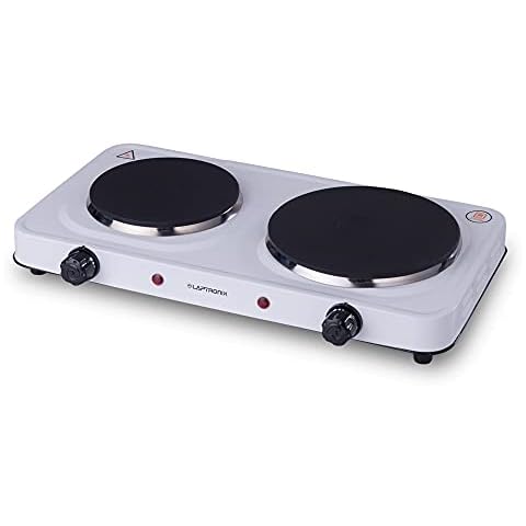 Laptronix 2500W Electric Double Hob - Portable Hot Plate 2 Twin Ring Hob Table Top Cooker with Die-Cast Iron Hotplates for Cooking at Home Kitchen Caravan Camping White Cover