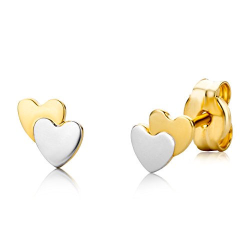 Preisvergleich Produktbild Miore Schmuck Kinder Mädchen Ohrstecker mit Doppelherzen bicolor Ohrringe aus Gelbgold und Weißgold 18 Karat / 750 Gold