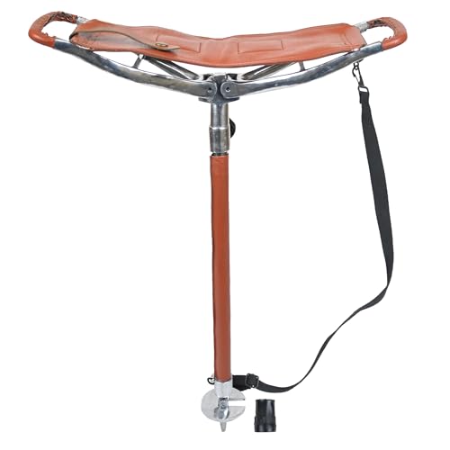 Gentry Choice Adjustable Leather Walking Stick Seat Outdoor Shooting Sticks Spectator Seat Portable High Chair, Backpacking Folding Stool | Hunting Stool (Black) (Tan)