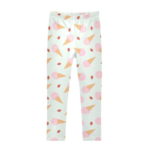 Strawberry Ice Cream Girls Leggings,Workout Leggings for Girls Toddler Athletic Leggings Size for 3-10T