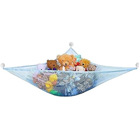Sashtech Soft Toy Hammock Mesh Net - Keep Baby Childs Bedroom Nursery Tidy - Wall Sling Toy Organizer - With Hooks (Blue) Cover