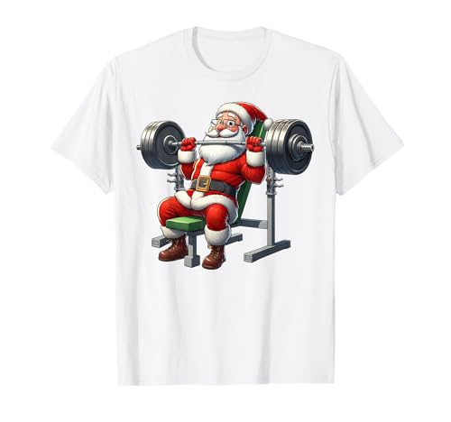 Babbo Natale sollevamento pesi palestra divertente Natale fitness Maglietta