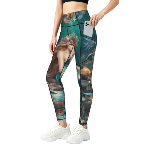 Legging imprimé sirène femme extensible avec poches fitness