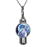 Lobo aullando luna urna cenizas collar con camafeo, perfume vial, cenizas con camafeo, plata lobo aullando Luna cremación cenizas de camafeo, plata camafeo, camafeo