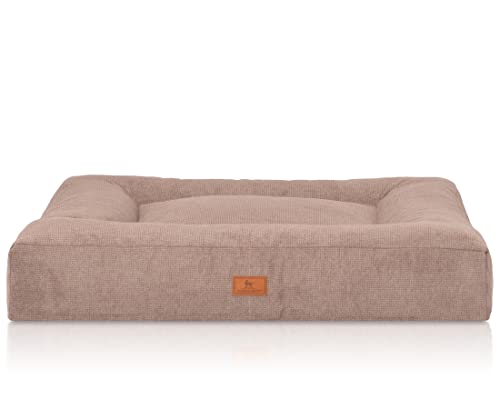 Knuffelwuff orthopädisches Hundebett aus kuscheligem Velours mit Handwebcharakter Sofia 100 x 80cm Beige - Abnehmbarer Bezug - waschbar - für große, mittelgroße und kleine Hunde