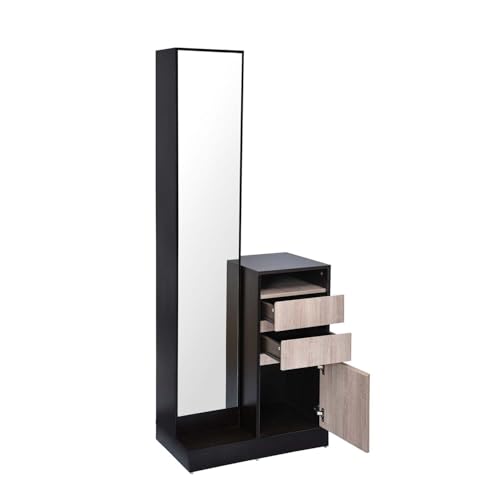 Image of Nilkamal Riva Dressing Table with Mirror and Storage | Engineered Wood Dresser for Bedroom | Wenge & Sonoma Oak