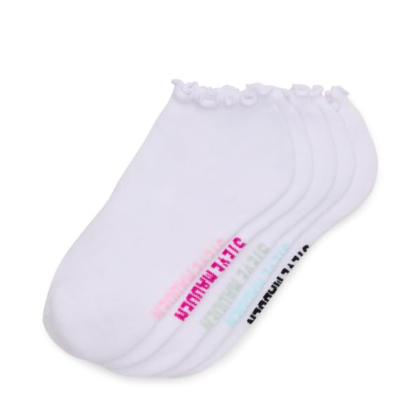 Image of STEVE MADDEN WOMEN'S 5PK RUFFLE CUFF SOLID LOW CUT HALF CUSHION, WHITE, VALUE PACK OF 5, SOCK SIZE 9-11, FITS SHOE SIZE 5-10