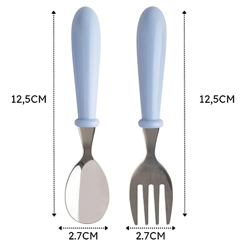 Kit talheres Infantil Aço Inox Colher Garfo Kit Com Estojo Bebe MAIS SAUDÁVEL E SEGURA (AZUL)