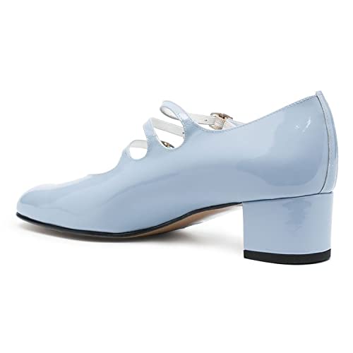 SHODENSE Women Vintage Square Toe Mary Janes Triple Ankle Strap Mid Chunky Heel Patent Mary Jane Pumps Closed Toe 2 Inch Block Heel Dress Shoes Ladies Metallic Wedding Party Office 4-11 M US4