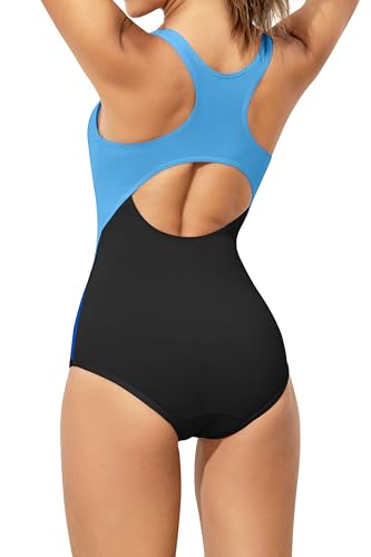Image of Beautikini Period Swimwear One Piece Leakproof Menstrual Swimsuit Racerback Color Block Bathing Suit for Teen Girls Women