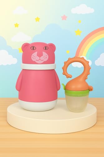 Image of Baby Skin Care Powder Talcum Puff Case Cum Container Box With Fruit Feeder Nibbler Teether For Babies /Kids /Toddler /New Born BPA Free (PATTERN 49)