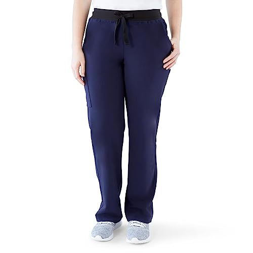 Image of AVE. Women's Varick Six Pocket Midrise Straight Leg Scrub Pant in Navy, XL Petite