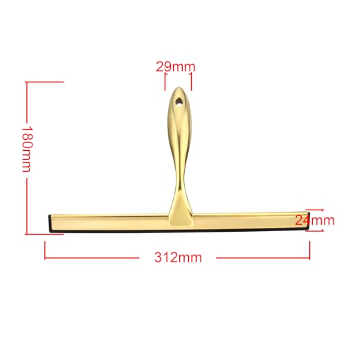 Image of 12 inch Shower Squeegee Stainless Steel Bath Squeegee for Shower Doors Bathroom Cleaner Tool Household Window Mirror Squeegee for Home Cleaning, Glass Door, Tile Wall, Car, Gold