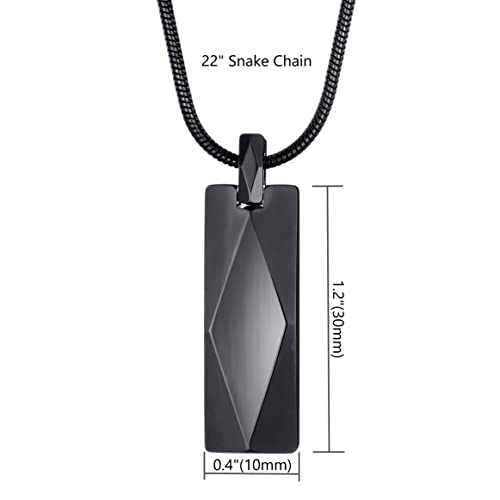 Moo&Lee Tungsten Carbide Black Bar Pendant Necklace For Men Stainless Steel Snake Chain #TOP4