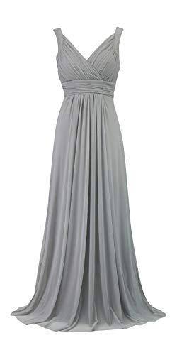 Licoco Women Beading Straps Ruched Long Formal Prom Gowns Bridesmaid Dress (235Grey,Large)