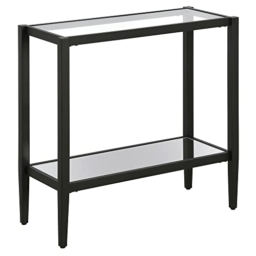 Henn&Hart ST1312 24 Inch Wide Rectangular Side Table With Glass Shelf In Blackened Bronze, Table For Living Room cover