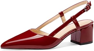 Tanaoen Women's Pointed Toe Ankle Strap 1.5 Inch Patent Leather Low Heel Slingback Chunky Pumps Business Work Dress Shoes Wine Red 9.5 | Image 2