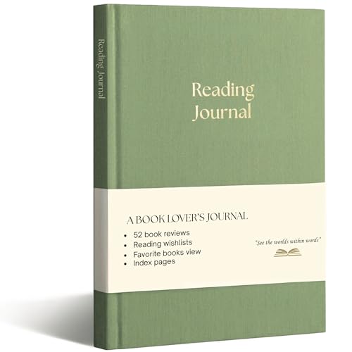 Reading Journal – 52 Reviews – Book Journal Gift for Book Lovers – Review, Log & Track Your Reading – Avid Readers Accessories – Linen Hardcover – Sage Green