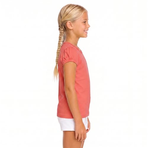 Image of Lilax Girls Short Puff Sleeve Cotton T-Shirt, Toddler & Little Girls Top | 95% Cotton Puff Sleeve Tee; Crewneck, Short Sleeve; Toddler & Girls Sizes 2T-12; for School, Play & Everyday; Machine Wash