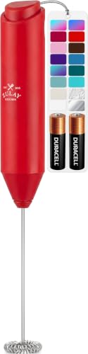 Zulay Kitchen Milk Frother Handheld, Drink Mixer Wand, Stirrer - Red