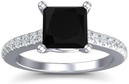 Kashishjewels !! 2ct Black Lab Created Princess Cut Diamond wedding Solitaire Ring with Accents in Sterling Silver 925