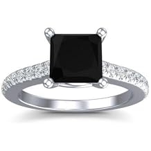 Kashishjewels !! 2ct Black Lab Created Princess Cut Diamond wedding Solitaire Ring with Accents in Sterling Silver 925