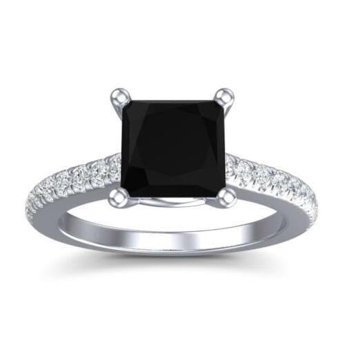 Kashishjewels !! 2ct Black Lab Created Princess Cut Diamond wedding Solitaire Ring with Accents in Sterling Silver 925 (White, 7.5)