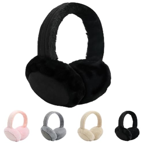 TSLBW Fluffy Earmuffs - Winter Ear Warmers for Women, Men & Kids - Soft Velvet Ear Muffs Protection from Wind (Black)
