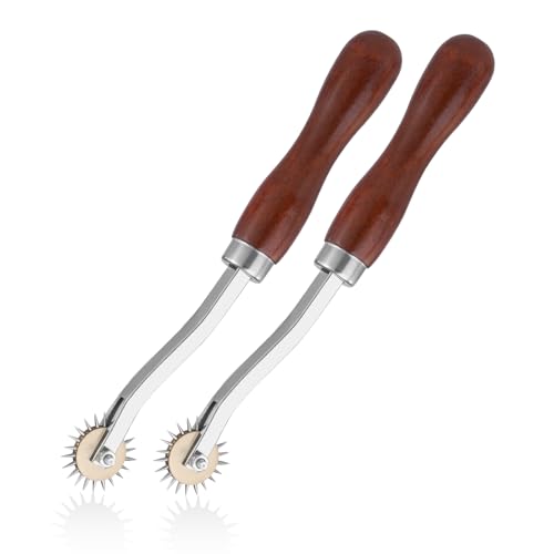 Image of Luanrm Tracing Wheel Sewing Tool 2pcs 4mm Leather Needle Point 6.88in | Sharp Stitch Marking Spacer Tracing Wheel for Sewing, Wooden Handle, Stainless Steel, Arts Leather Crafts Dressmaking