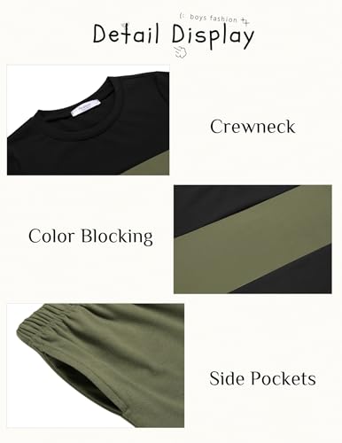 Image of Arshiner Boys' 2-Piece Cotton Outfit Color Block T-Shirt and Shorts Set Summer Camo Clothes for Kids 5-14 Years
