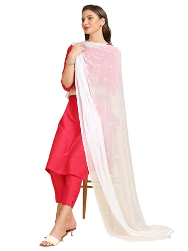 Image of DUPATTA BAZAAR Women's Embroidered Chiffon Dupatta with Delicate Sequins