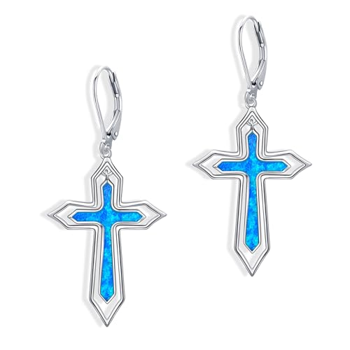 Boucles d'oreilles en forme de croix argent 925 opale femme