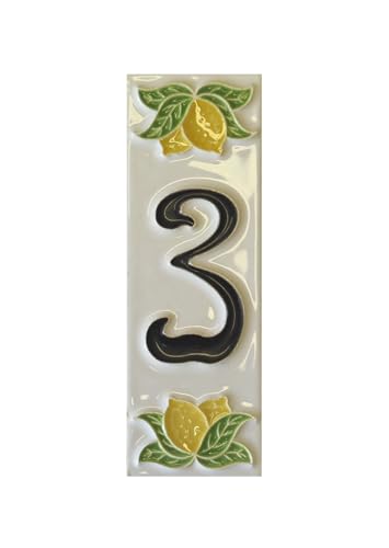 Carreaux en céramique 10 x 3,3 cm peints à la main avec cadre en option (chiffre 3)