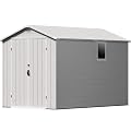 Patiowell 6x10 FT Plastic Outdoor Storage Shed with Floor, Resin Garden Shed with Lockable Door, Windows, Weather-Resistant for Lawn Mower, Tool & Backyard Storage (Light Grey)