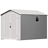 Patiowell 6x10FT Outdoor Storage Shed with Floor, Plastic Resin Garden Shed with Lockable Door, Windows, Weather-Resistant for Lawn Mower, Tool & Backyard Storage (Light Grey)