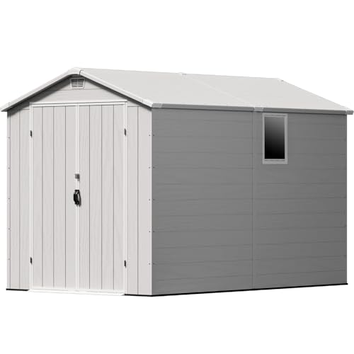 Image of Patiowell 6X10 FT Plastic Outdoor Storage Shed with Lockable Door and Floor, Resin Garden Tool Shed with Window, Waterproof Easy Assembly for Backyard, Lawn, Patio Furniture Storage (Light Grey)