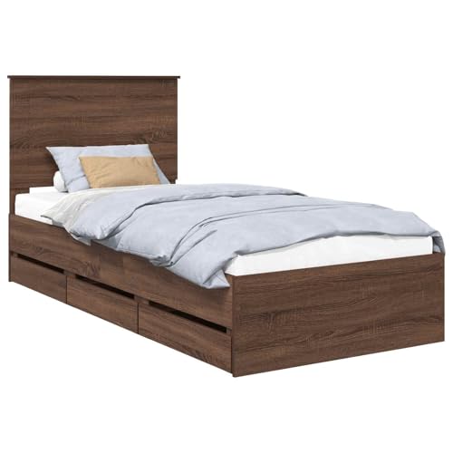 vidaXL Bettrahmen Braun Eichen-Optik 100 x 200 cm Ingenieurs Holz, Stylisches Bettgestell, minimalistisches Design, modernes Schlafzimmermöbel mit verstecktem Stauraum