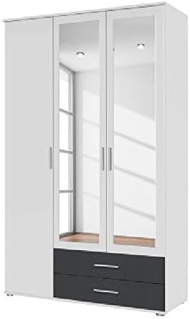 Rasant Rauch 3 Door 2 Mirror Hinged Wardrobe With 2 Drawers in an Alpine White & Metallic Grey Matte Finish