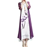 Honwenle Women's Linen Dress 2 Piece Outfit Floral Sleeveless Plus Size Maxi Summer Dressy Dresses with Chiffon Jacket for Wedding Guest Formal Casual Mother of The Bride Purple