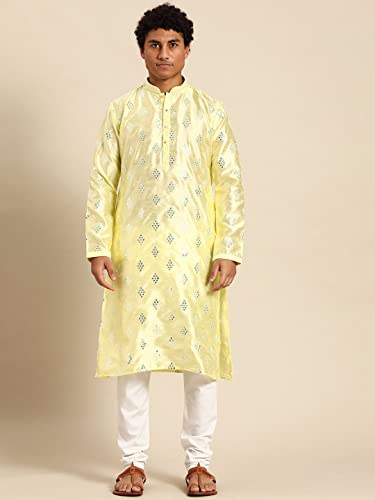 Image of Rajubhai Hargovindas Men's Jacquard Work Kurta Set