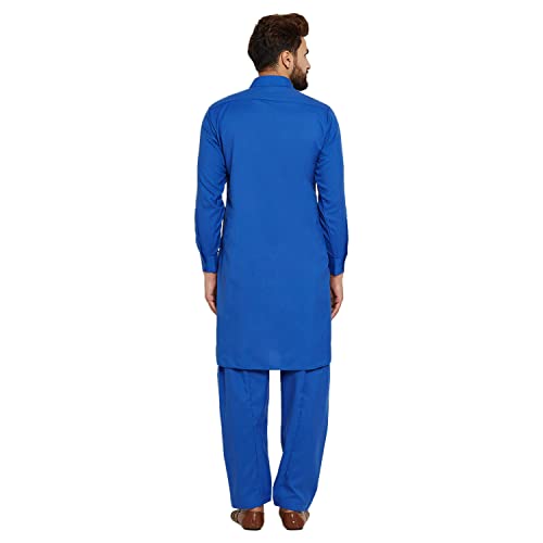 Image of SOJANYA (Since 1958, Men's Royal Blue Cotton Blend Pathani Kurta & Salwar Set, Size: L(SJR-160-40)