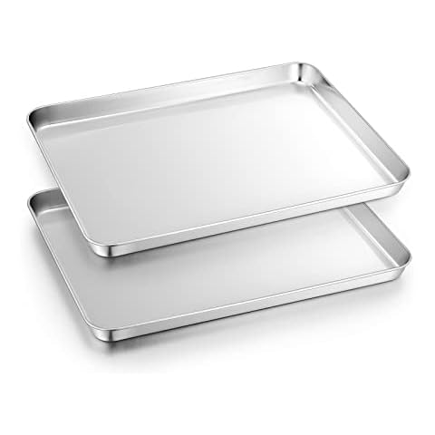 Baking Tray Set of 2, Herogo Stainless Steel Oven Tray 40 x 30 x 2.5cm, Large Rimmed Baking Pan Cookie Sheet, Healthy & Non Toxic, Rust Free & Mirror Finish, Easy Clean & Dishwasher Safe Cover