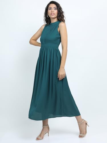 Image of Tokyo Talkies Women's Elegant Floral | A-Line Midi Dress | Sweetheart Neck | Short Sleeves |Front Slit & Gathered Detail