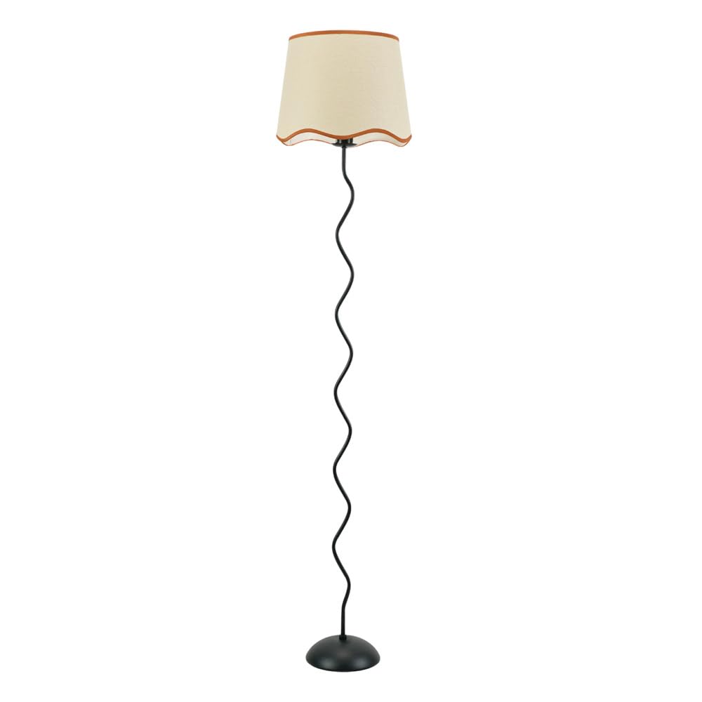 Valuelights Unisex Burnt Orange Wiggle Black Metal Floor Lamp W/ Linen Scallop Trim Tapered Lamp Shade & Bulb In