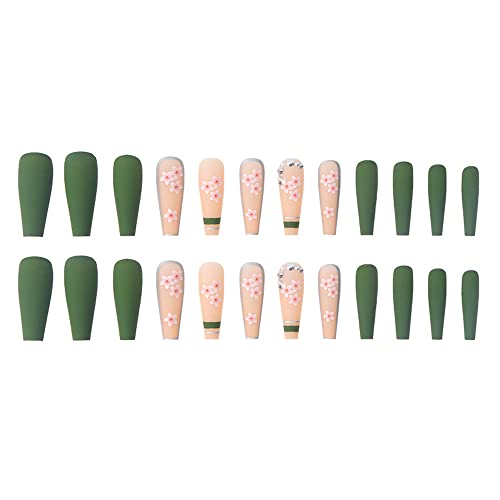 BSLVWG False Nails Long Fake Nails Gold Foil Press on Nails Ballerina Acrylic Stick on Nails 24pcs for Women and Girls (A) - Image 2